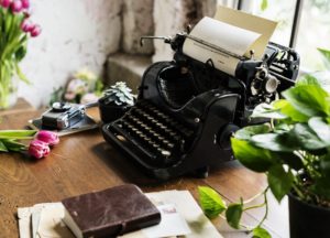 Retro Typewriter Machine Old Style by Tulips Flower